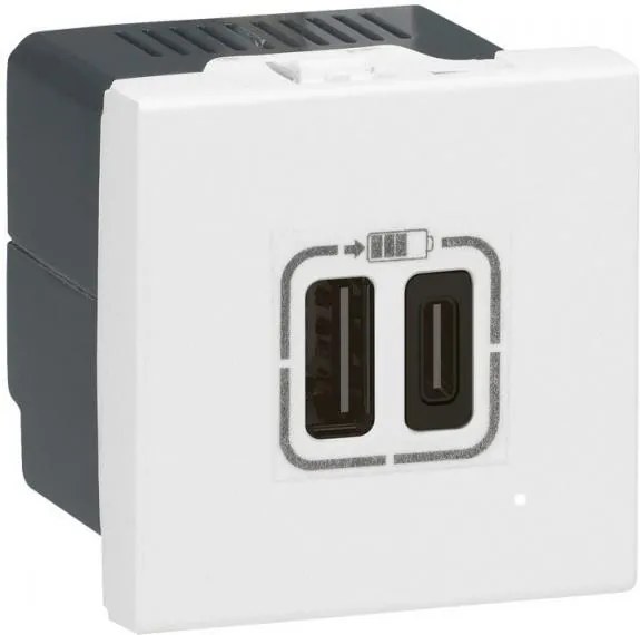 Legrand Розетка 2хUSB за зареждане тип A+C 3A 15W 2 мод. цвят Бял Mosaic  - 077592