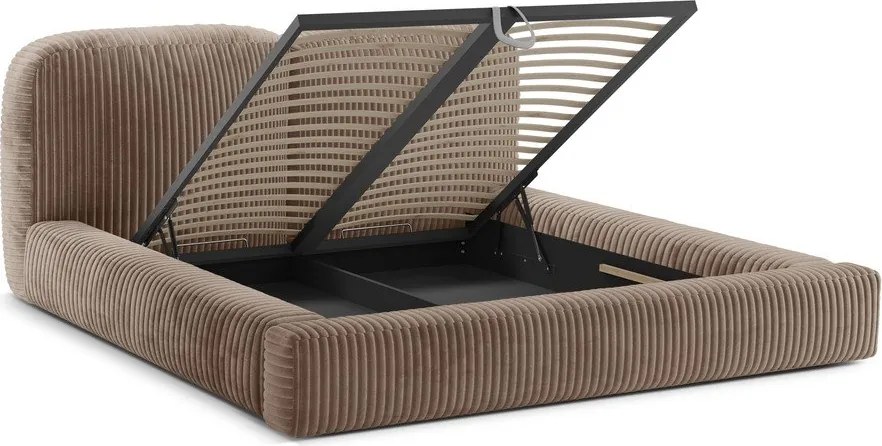 Кафяво тапицирано двойно легло с място за съхранение и включена подматрачна рамка 180x200 cm Martina – Micadoni