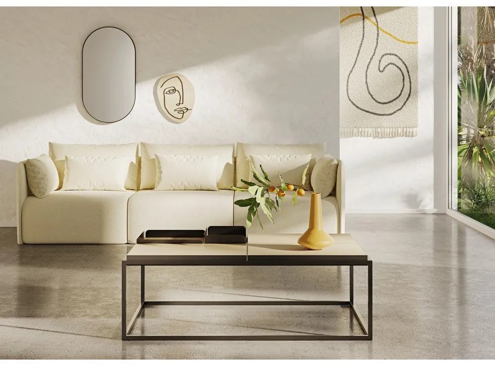 Масичка за кафе с дъбов плот в черен и естествен цвят 75x120 cm Douro - TemaHome