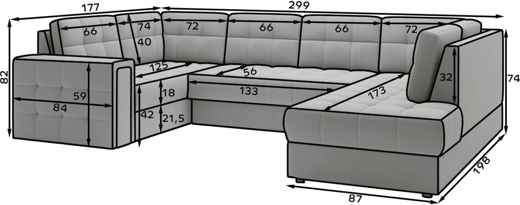 Ъглов диван Bale U-Светлосив-Десен