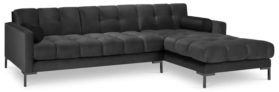 Тъмносив ъглов диван от кадифе , десен ъгъл Bali - Cosmopolitan Design