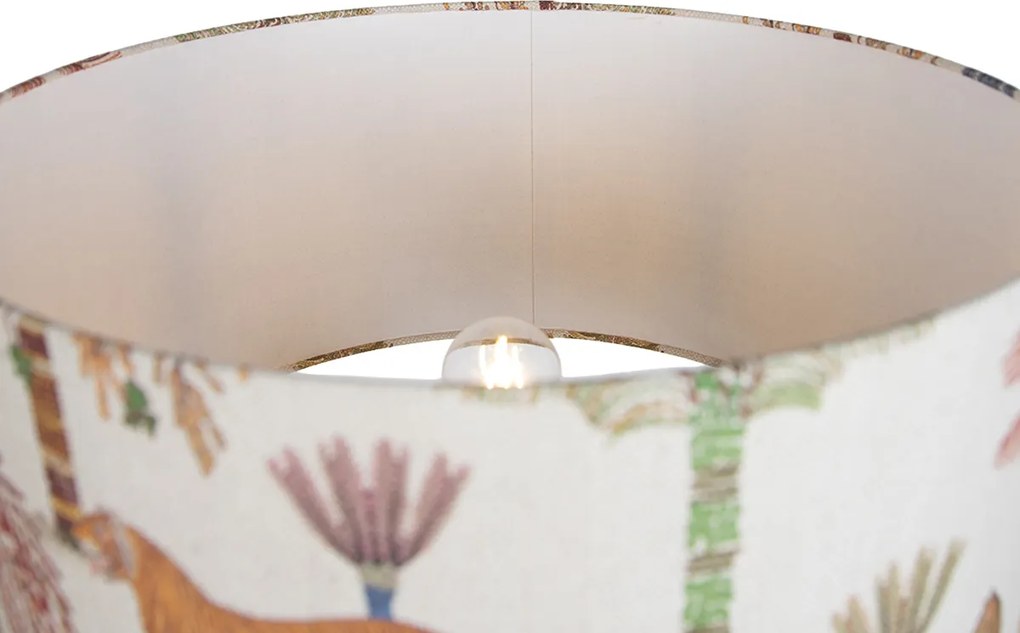 Дървена подова лампа с триножник с многоцветен абажур с животински принт 50 см - Lou