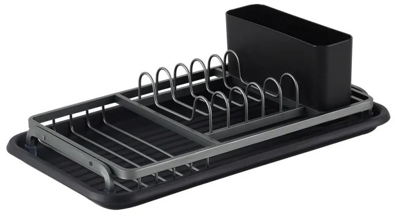 Сушилник за съдове Luigi Ferrero FR-3821A, 42x23x12 см, Неплъзгащи се крачета, Тава за отцеждане, Черен/сив