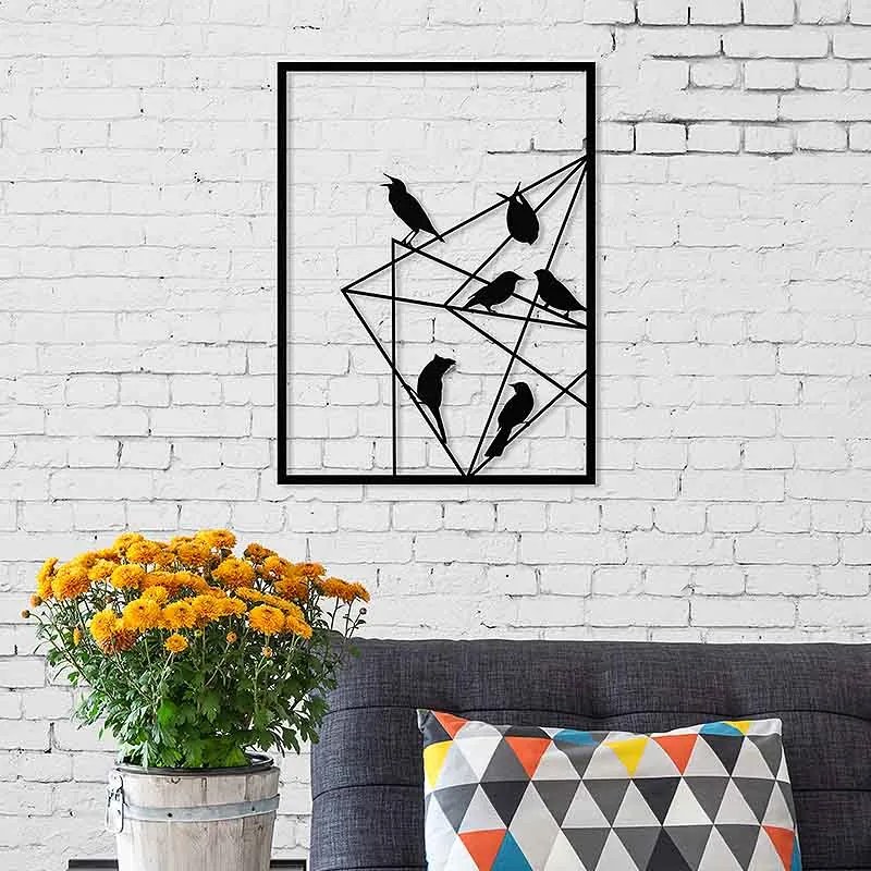 Метална стена изкуство Birds on Wire в черен цвят 37x2x49см.