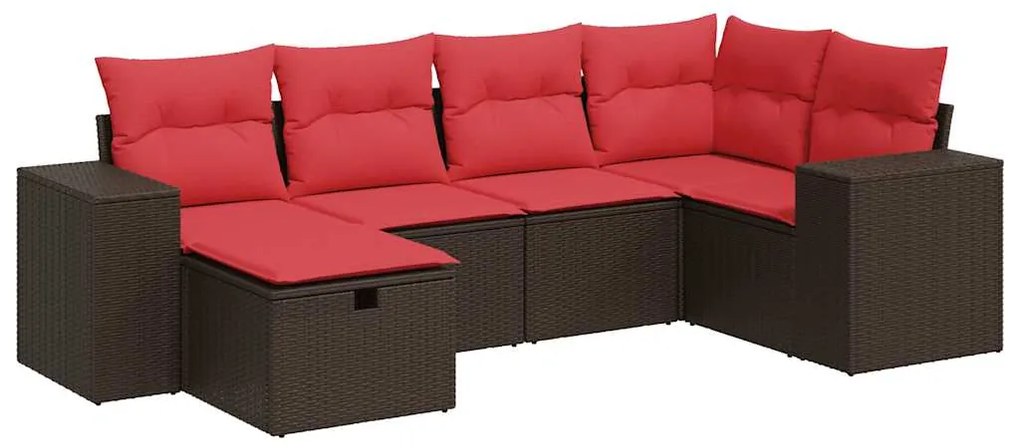 3325690 vidaXL Градински комплект с възглавници, 6 части, кафяв, полиратан