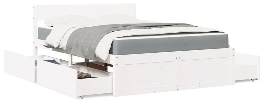 3281902 vidaXL Легло с чекмеджета и матрак, бяло, 120x200 см, бор масив