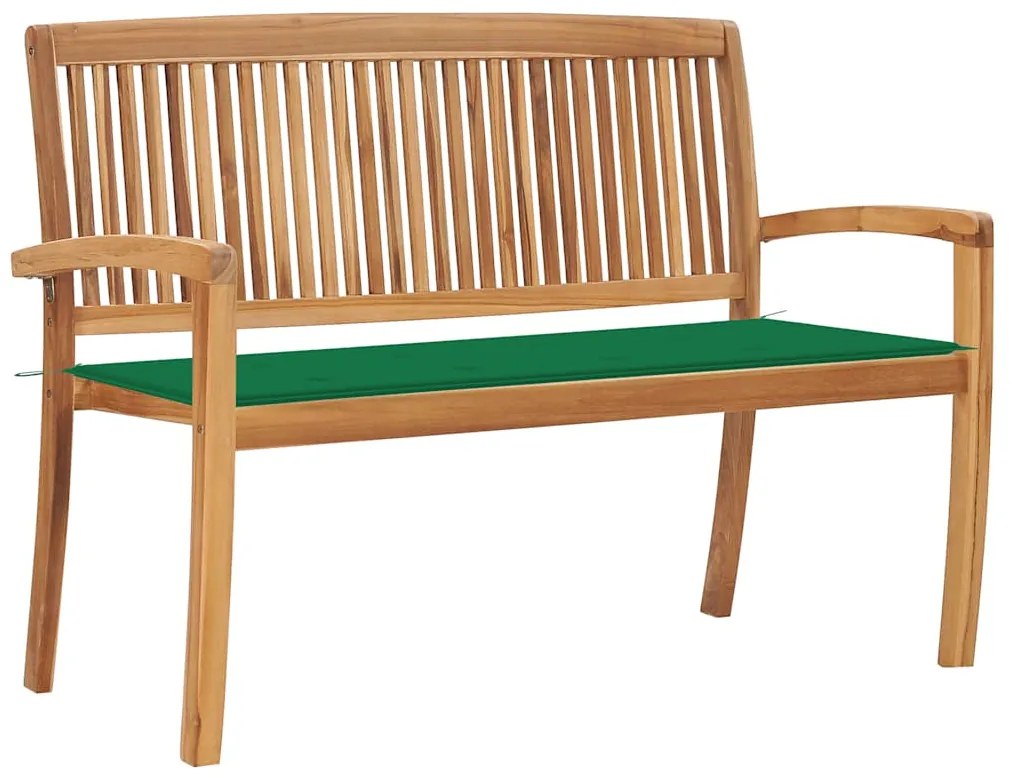 3063284 vidaXL Стифираща градинска пейка с възглавница, 128,5 см, тик масив