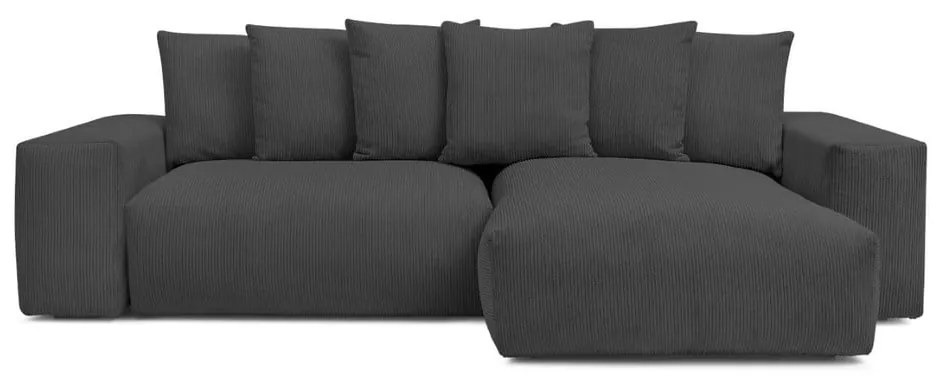 Тъмносив сгъваем/с място за съхранение ъглов диван от рипсено кадифе Voltaire – Bobochic Paris