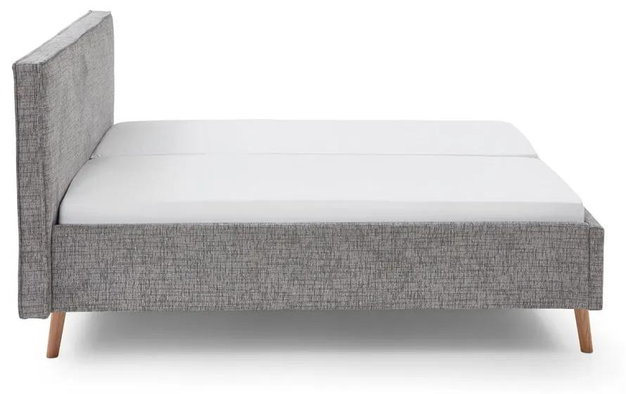 Сиво тапицирано двойно легло с място за съхранение с включена подматрачна рамка 160x200 cm Riva – Meise Möbel