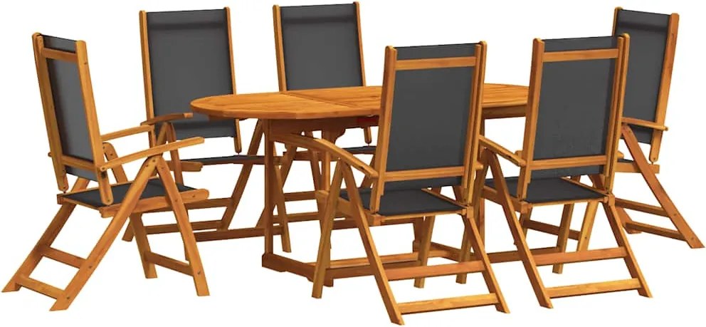 3279267 vidaXL Градински трапезен комплект, 7 части, акация масив и textilene