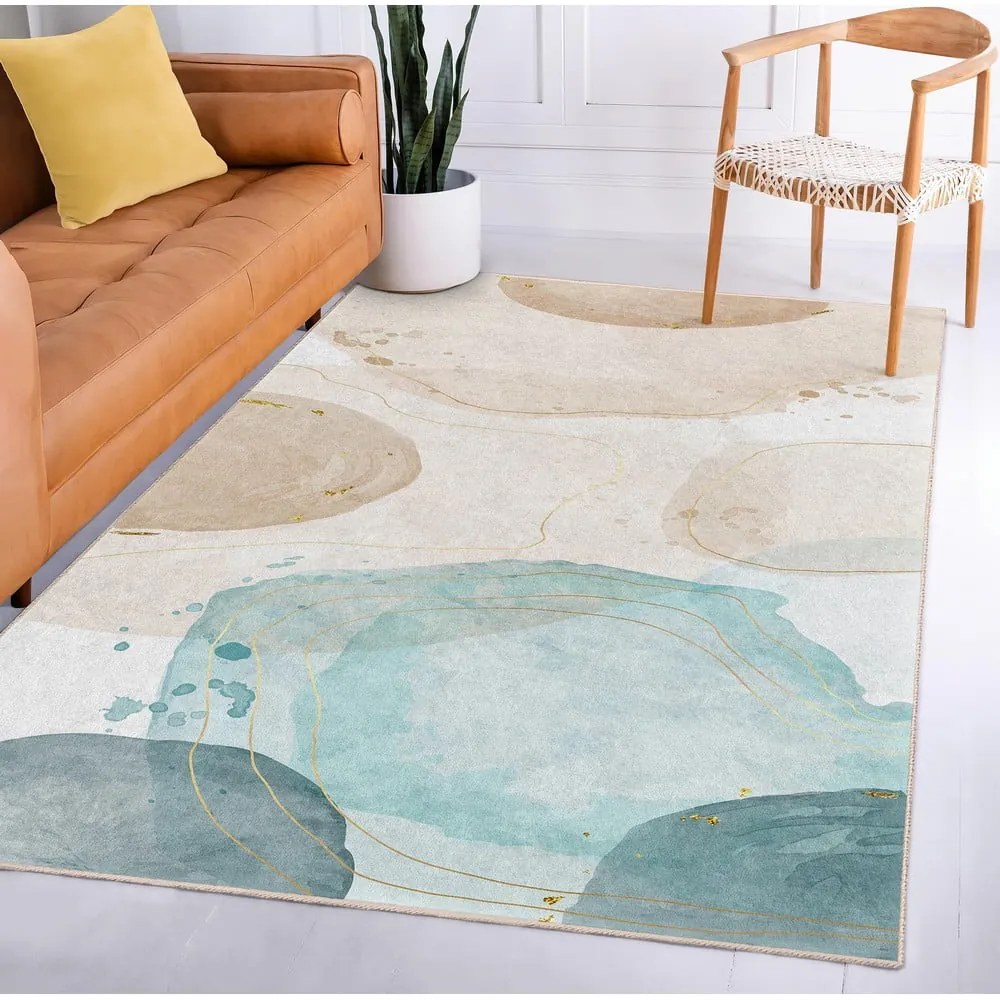 Кремаво-тюркоазен килим подходящ за пране 120x180 cm Puddle – Mila Home