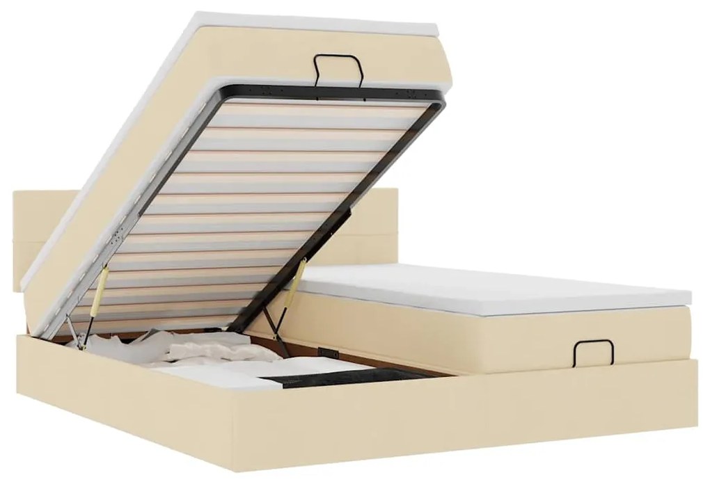 3312855 vidaXL Османска легло с матрак и LED, кремаво, 200x200 см, плат