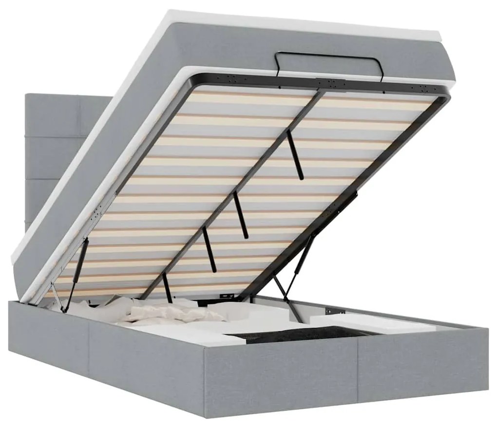 3313989 vidaXL Османска легло с матрак и LED, светлосиво, 120x190 см, плат