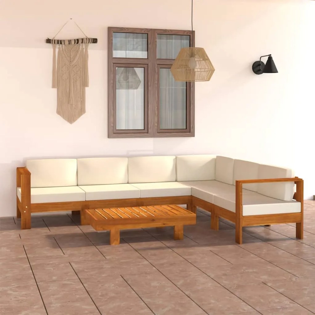 3057937 vidaXL Градински комплект с възглавници, 7 части, 100x60 см, акациево дърво