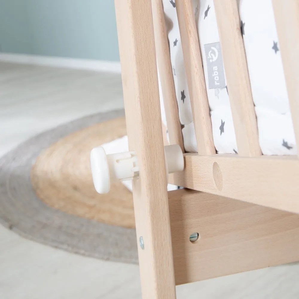 Люлка 40x90 cm от масивен бук на колелца/с балдахин в естествен цвят – Roba