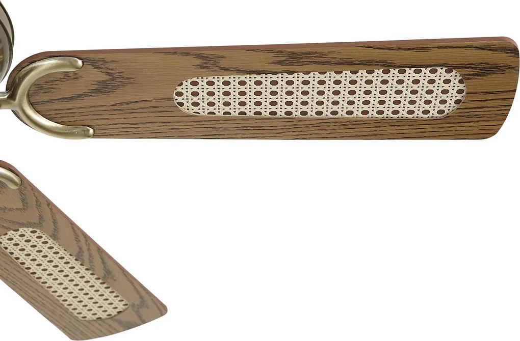 Вентилатор за таван месинг с дървесен принт и ратан 105 см с издърпващ се превключвател - Mistral Majas