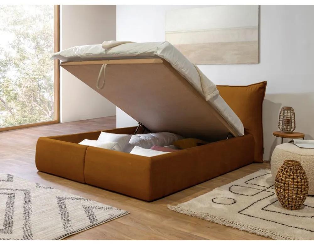 Жълто тапицирано двойно легло с решетка и място за съхранение 180x200 cm Jade - Bobochic Paris