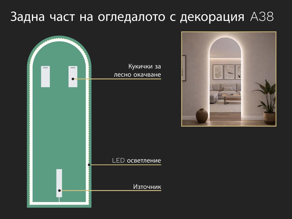 Нестандартно LED огледало с подсветка A38 35×93