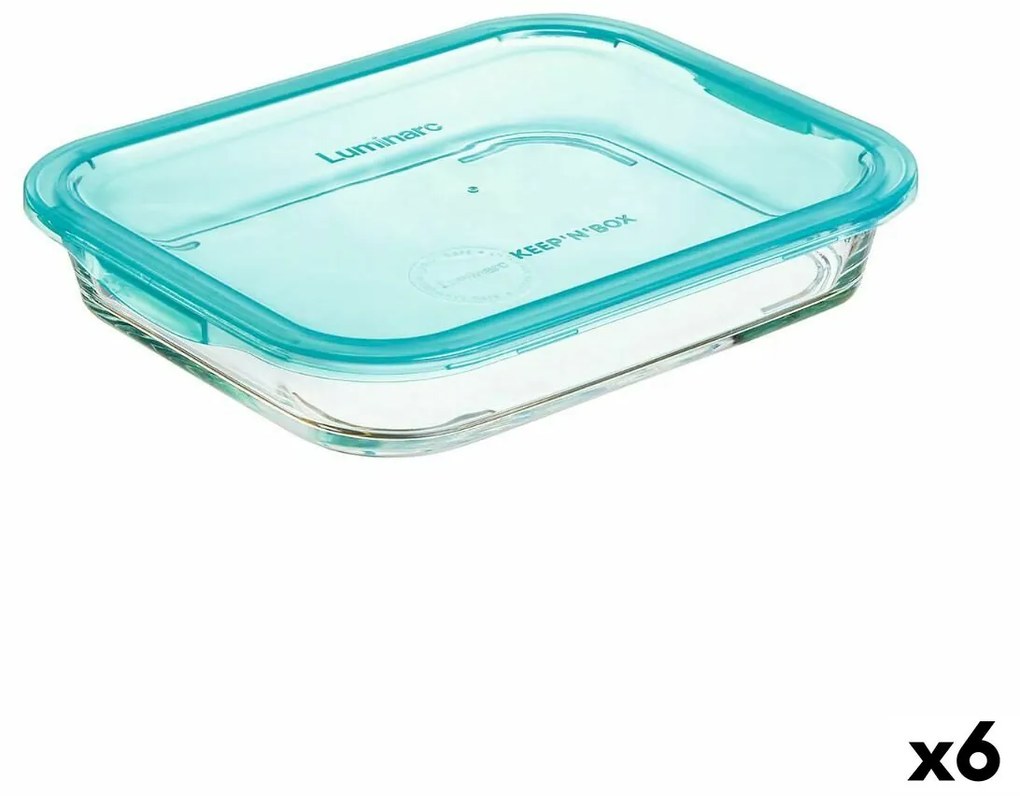 Херметическа Кутия за Обяд Luminarc Keep'n Lagon цвят тюркоаз 1,5 L Cтъкло (6 броя)