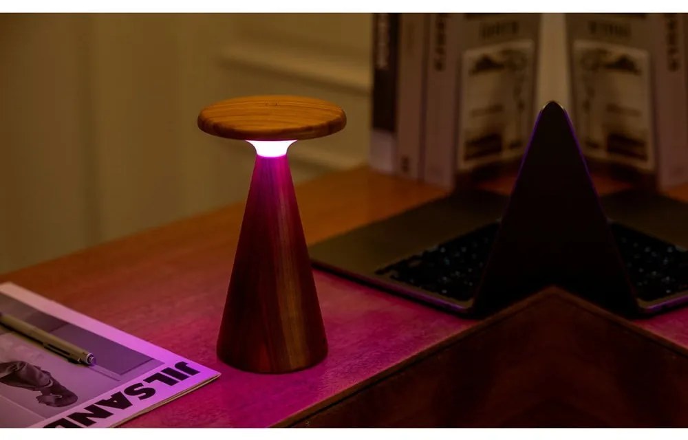 LED настолна лампа в тъмно естествен цвят с дървен абажур (височина 21 cm) Sylva – Gingko