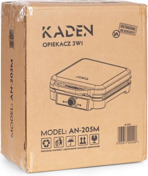 Уред за сандвичи 3в1 KADEN, 1200W, грил, тостер, черен, 28x35x10,5см