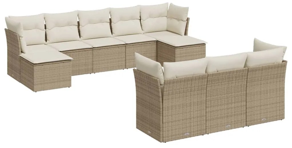 3250167 vidaXL Градински диван с възглавници, 10 части, бежов полиратан