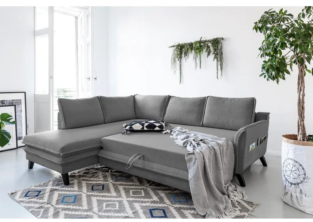 Сив ъглов разтегателен диван ляв ъгъл, Charming Charlie - Miuform