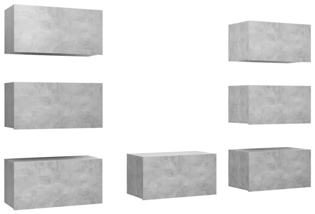 3079163 vidaXL ТВ шкафове, 7 бр, бетонно сиви, 30,5x30x60 см, инженерно дърво