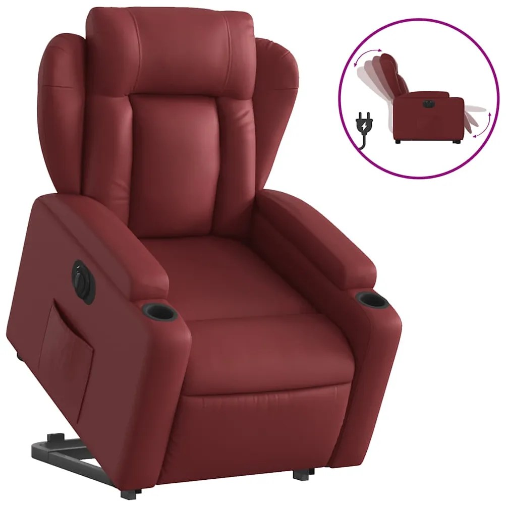 3204562 vidaXL Електрически изправящ реклайнер стол, виненочервен, еко кожа