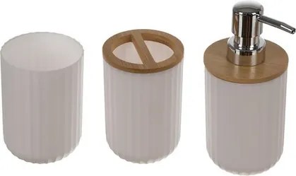 Комплект аксесоари за баня Ruhhy 24635, 6 части с бамбукови детайли, бял