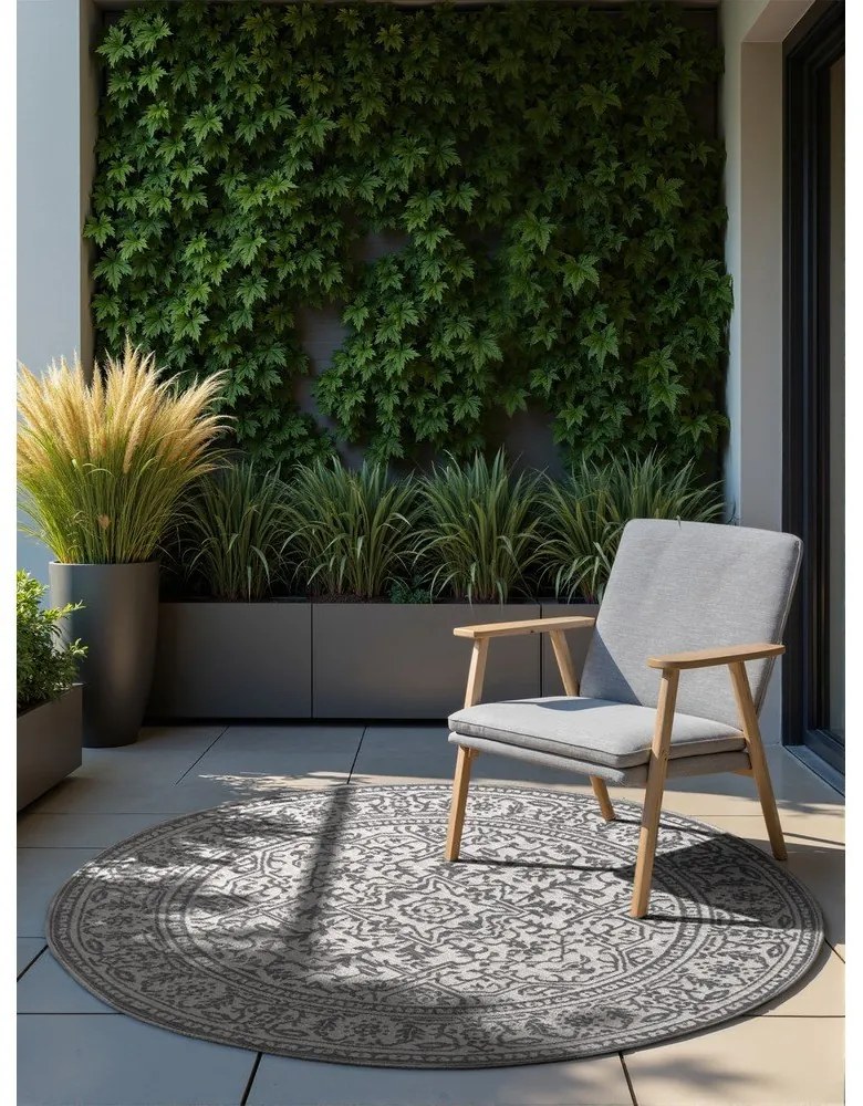 Кръгъл килим за открито и закрито в цвят слонова кост и сиво ø 160 cm Duet Kona – NORTHRUGS