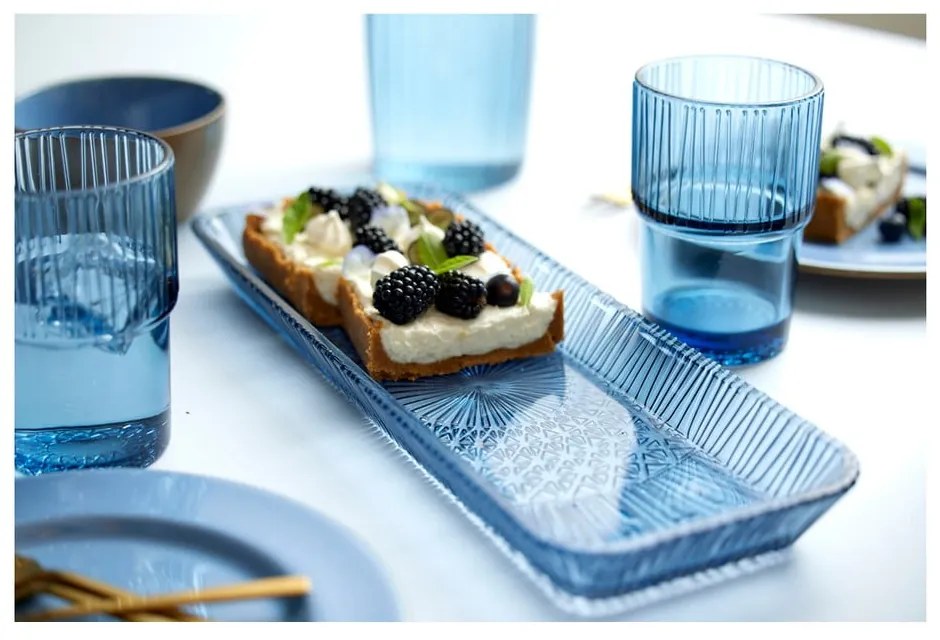 Синя стъклена чиния за сервиране 14x38 cm Kusintha - Bitz