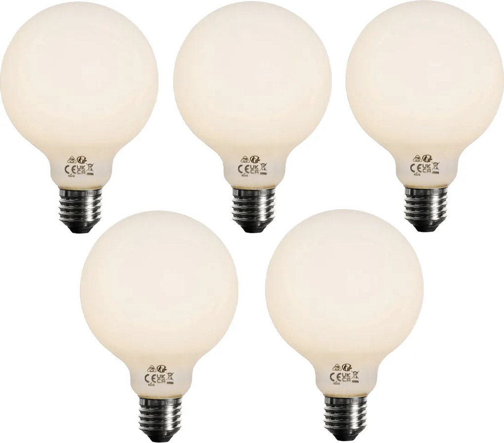 Комплект от 5 димируеми LED крушки E27 Опал G95 5W 450lm 3000K