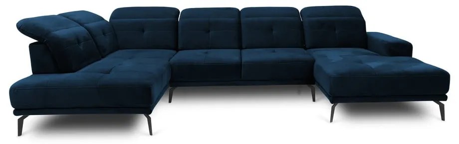 Син кадифен ъглов диван (ляв ъгъл/U форма) Bretan – ELTAP