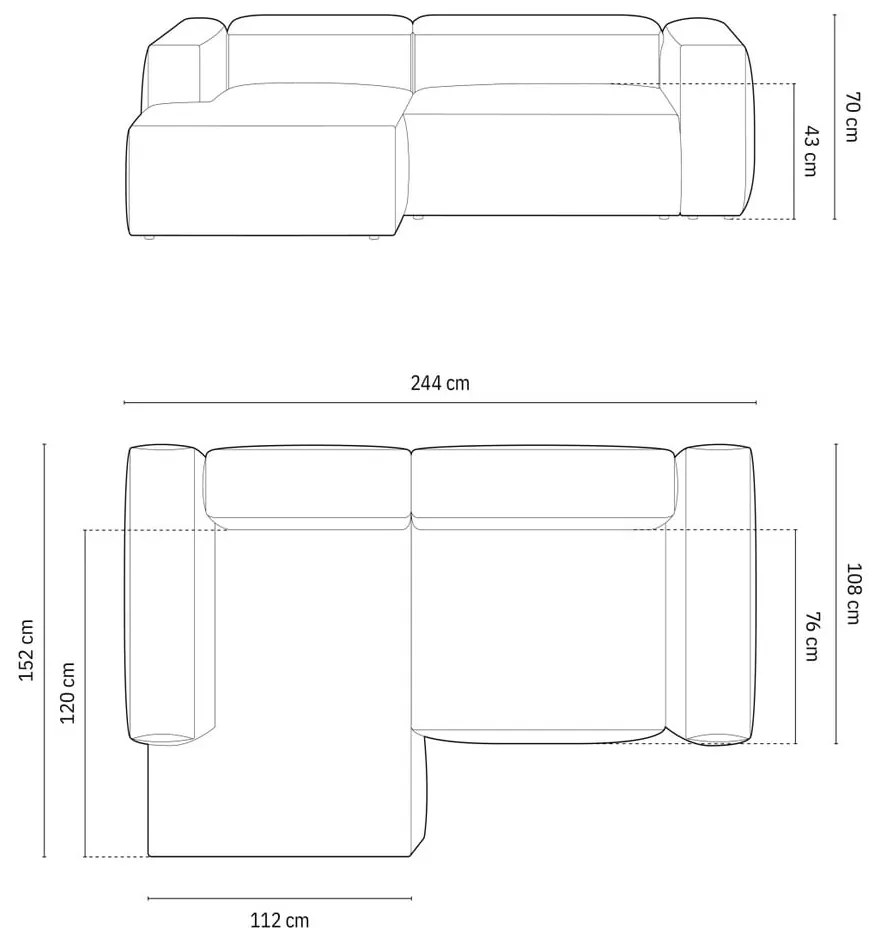 Черен ъглов диван (ляв ъгъл) Bergamo – Cosmopolitan Design