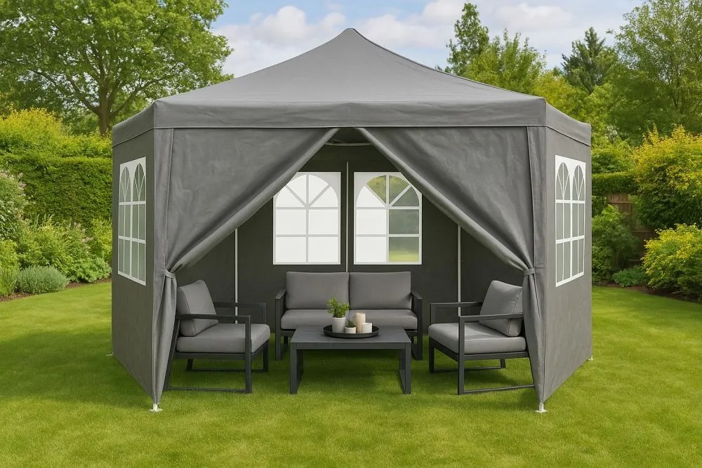 Градинска беседка 2 x 2 м - парти шатра със стени и прозорци Зелено
