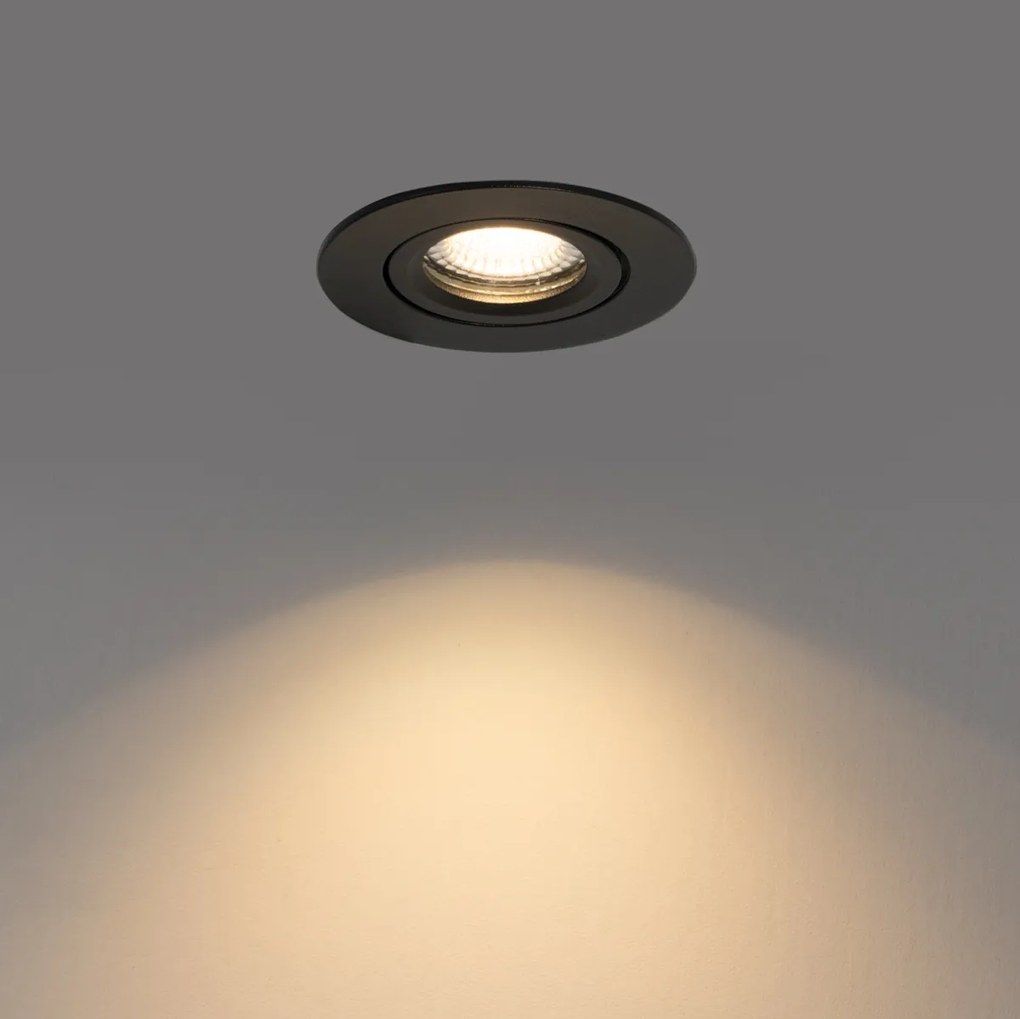 Вграден прожектор черен, накланящ се 6,5см с LED IP54 Ултра тънък - Pupil