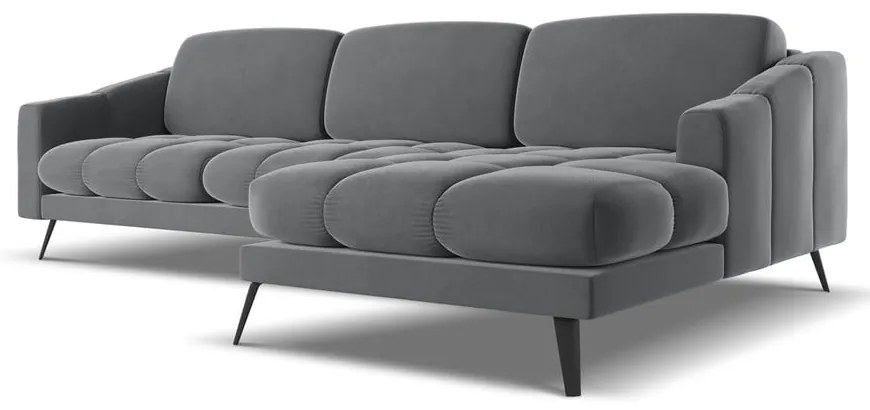 Сив кадифен ъглов диван (десен ъгъл) Nalu – Makamii