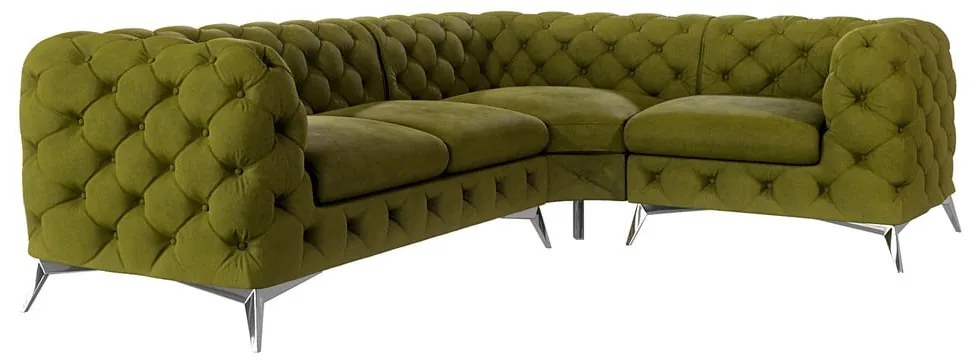 Зелен кадифен ъглов диван (десен ъгъл/L форма) Chelsea – Ropez