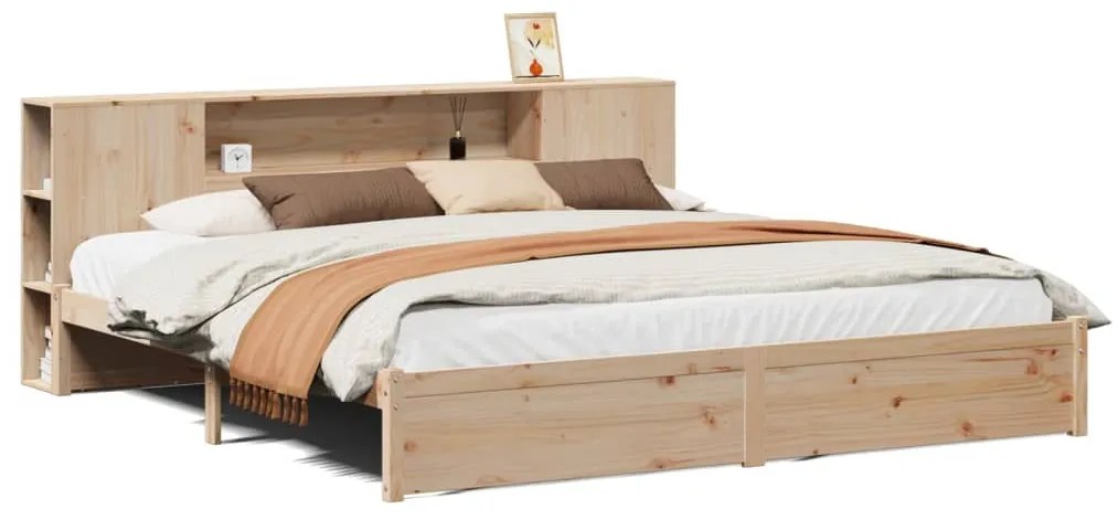 3322367 vidaXL Легло с етажерка за книги, без матрак, 200x200 см, бор масив