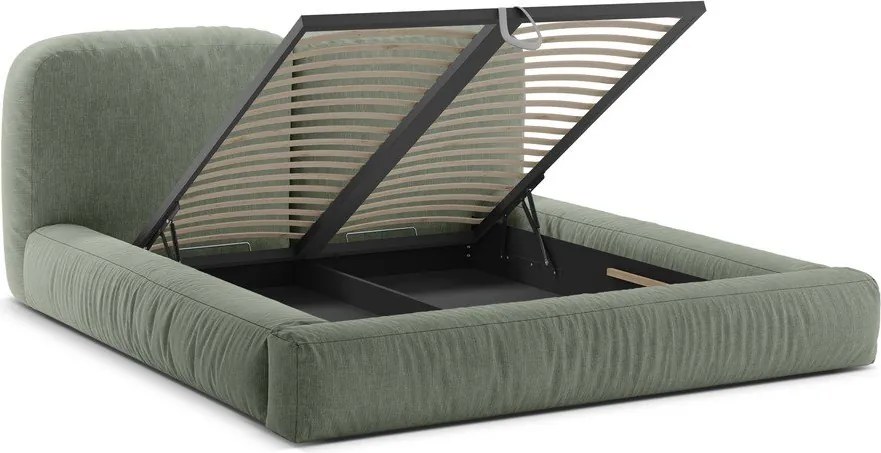 Зелено тапицирано двойно легло с място за съхранение и включена подматрачна рамка 160x200 cm Martina – Micadoni