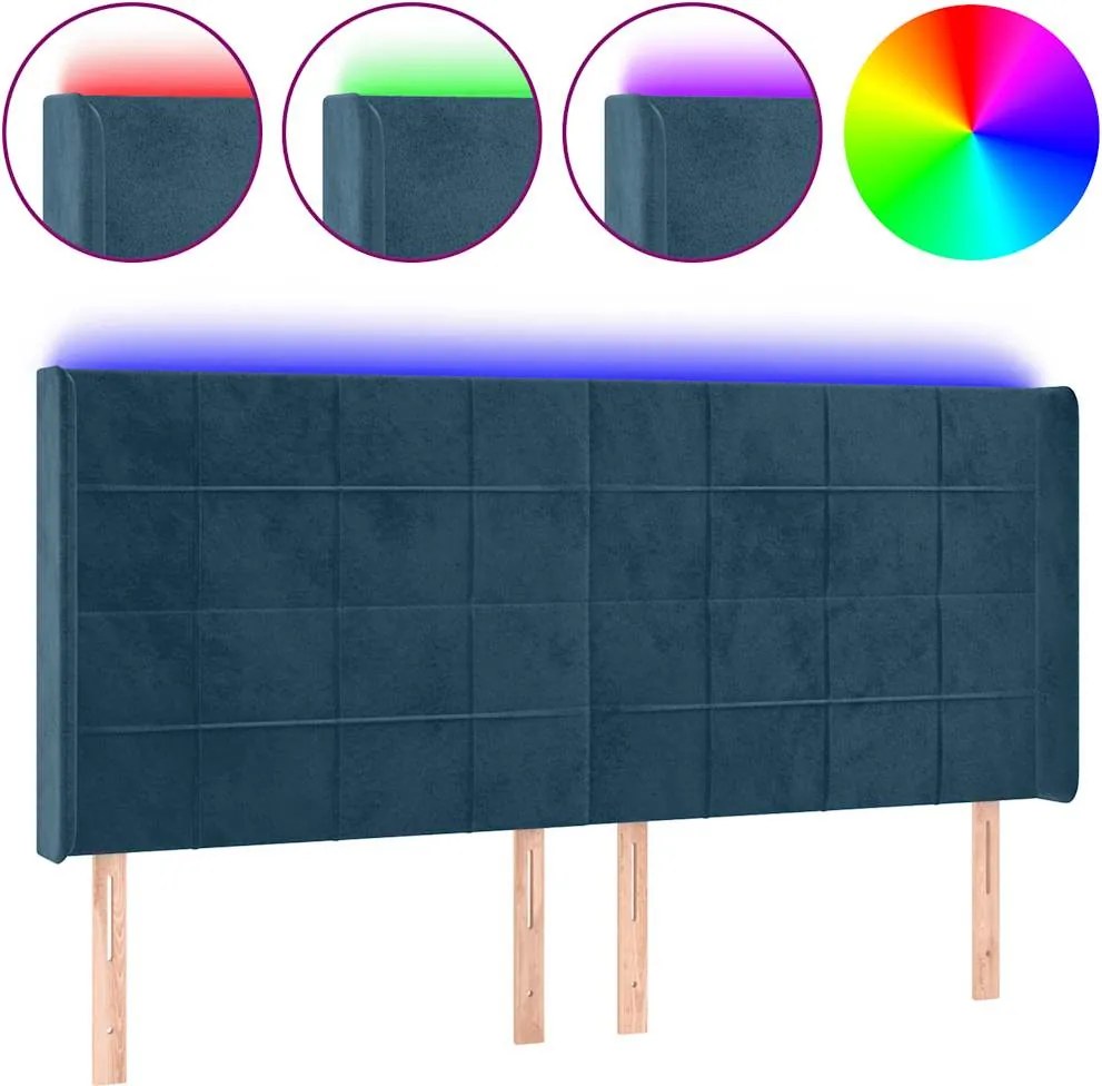 3124118 vidaXL LED горна табла за легло, тъмносиня, 203x16x118/128 см, кадифе