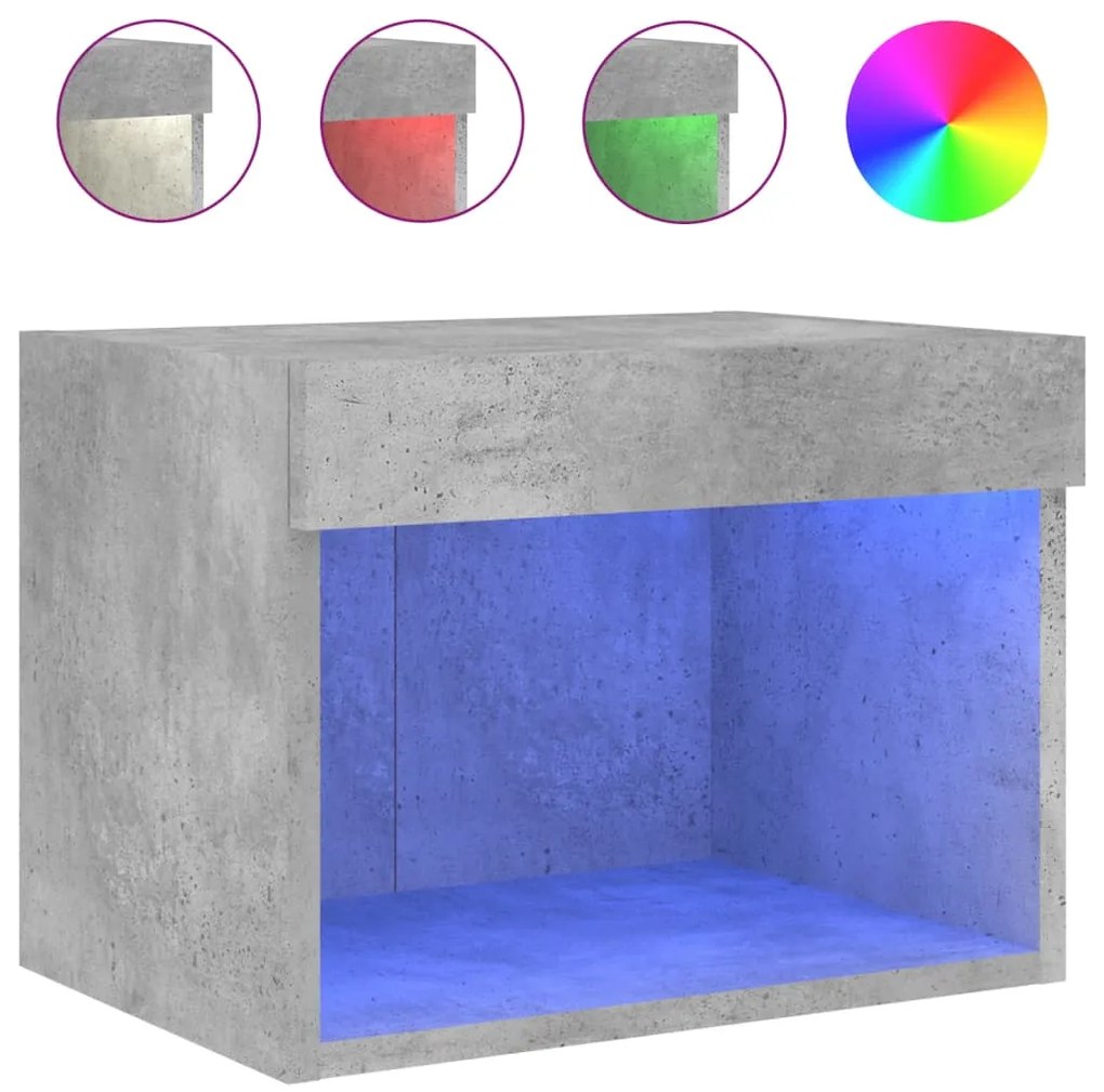 837119 vidaXL Нощно шкафче с LED осветление, бетонно сив, за стенен монтаж