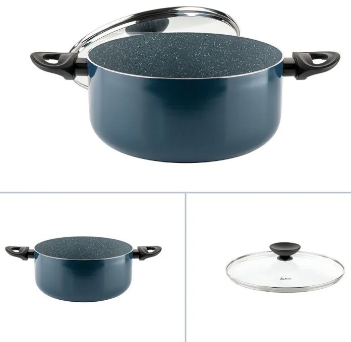 Тенджера Luigi Ferrero Prima FR-2644, 26x12 см, 5.8 л, Незалепващо покритие, Стъклен капак с отвор за пара, Индукция, Тъмносин