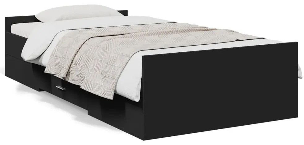 3280350 vidaXL Рамка за легло с чекмеджета, черна, 75x190 см, инженерно дърво