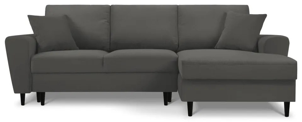 Тъмносив разтегателен ъглов диван с място за съхранение от рипсено кадифе (десен ъгъл) Kyoto – Cosmopolitan Design