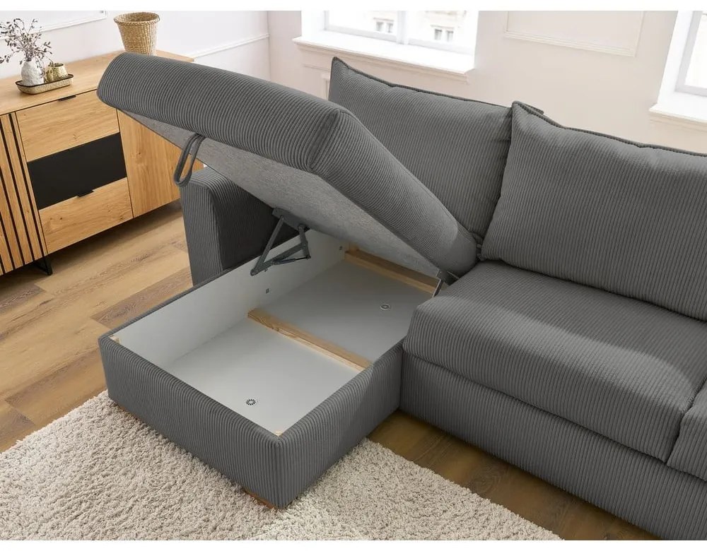Сив разтегателен ъглов диван от рипсено кадифе (променлив) Augustin – Bobochic Paris