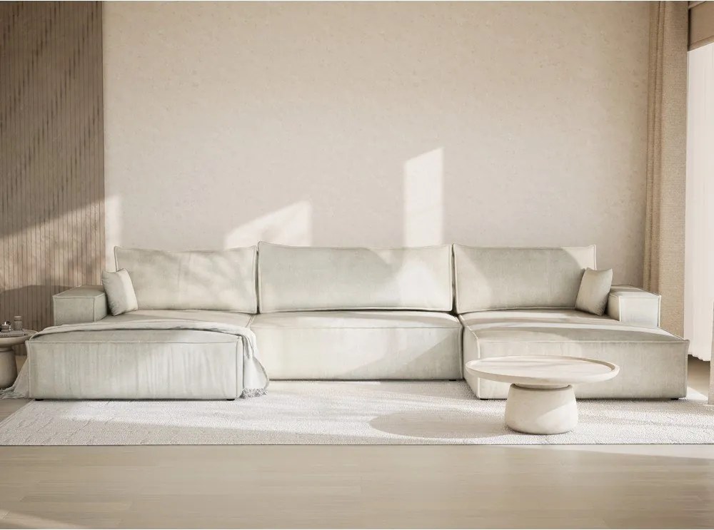 Кремав шенилов сгъваем/с място за съхранение ъглов диван (U форма) Kyoto – Maison de Rêve