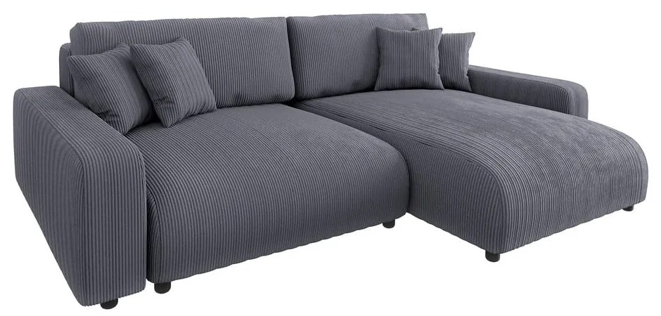 Тъмносив разтегателен ъглов диван от рипсено кадифе (променлив) Sara – Ropez