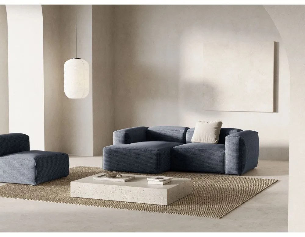 Сиво-син ъглов диван от рипсено кадифе (ляв ъгъл) Bergamo – Cosmopolitan Design